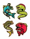 Ferocious Fishes Sports Mascot Collection Stock Photo