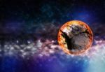 Horizontal Right Aligned Cracked Planet In Deep Space Background Stock Photo