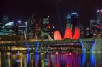 Singapore Skyline Illuminated At Night Stock Photo