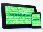 Classified Tablet Shows Top Secret Or Confidential Document Stock Photo