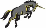 Black Unicorn Horse Charging Isolated Retro Stock Photo