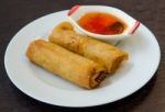 Fried Spring Roll With Sweet Sauce Stock Photo