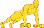 Fitness Athlete Push Up Dumbbell Drawing Stock Photo