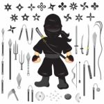 Illustration Of Character Ninja And Weapon, Cartoon Stock Photo