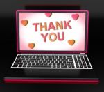 Thank You On Laptop Shows Appreciation Thanks And Gratefulness Stock Photo