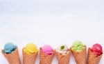 Various Of Ice Cream Flavor In Cones Blueberry ,strawberry ,pist Stock Photo
