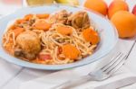 Spaghetti With Chicken And Carrot Stock Photo