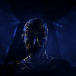 Man's  Face Painted In Neon Uv Lava Stock Photo