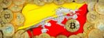 Bitcoins Gold Around Bhutan  Flag And Pickaxe On The Left.3d Ill Stock Photo