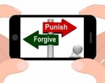 Punish Forgive Signpost Displays Punishment Or Forgiveness Stock Photo