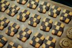 Many Checker Cookie On The Tray Stock Photo