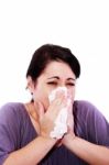 Woman Blowing Nose Stock Photo
