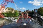 Pylon In The Canal In Bruges West Flanders Belgium Stock Photo