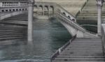 Surreal Stairs Over Water Stock Photo