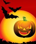 Halloween Pumpkin And Bats Flying Stock Photo