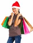 Christmas Girl From Shopping Stock Photo