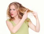 Woman Cutting Hair Stock Photo