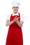 Smiling Chef Clapping Hands Stock Photo