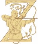 Medieval Archar Aiming Bow And Arrow Letter Z Drawing Stock Photo