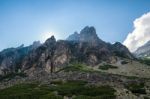 Sun Rays  In High Mountains Panorama Of High Tatra Mountains In Stock Photo