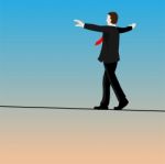 Isolated Businessmen Walking Tightrope- Illustration Stock Photo