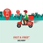 Delivery Man With Red Scooter Stock Photo
