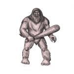 Bigfoot Holding Club Standing Tattoo Stock Photo
