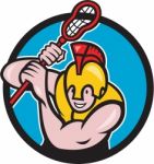 Gladiator Lacrosse Player Stick Circle Cartoon Stock Photo