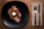 Raw Pork Steak Still Life On Wooden Background Stock Photo