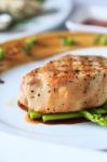 Grilled Pork Chop With Asparagus Stock Photo