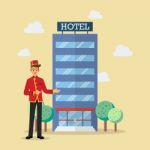 Welcome To Hotel Bellboy Service Stock Photo