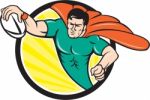 Superhero Rugby Player Scoring Try Circle Stock Photo