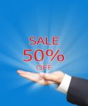 Sale  Fifty Percent On Business Hand Stock Photo