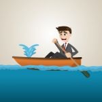 Cartoon Businessman With Leaking Boat Stock Photo