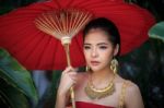 Thai Woman In Traditional Costume Stock Photo