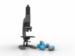 3d Rendering Microscope With Pill Stock Photo