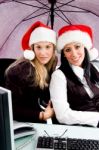 Businesspeople In Christmas Hat Stock Photo