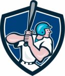 Baseball Player Batting Shield Cartoon Stock Photo