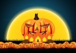 Halloween Pumpkin Bonfire Moon  Stock Photo
