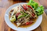 Som Tum, Papaya Salad With Pickled Crab ,thai Food, Thailand Stock Photo