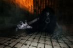 Dark Room,ghost Woman In Abandoned House,3d Illustration Stock Photo