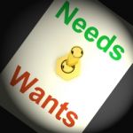 Needs Wants Switch Shows Requirements And Luxuries Stock Photo