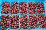 Fruit Trays With Sweet Red Cherries Stock Photo