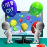 Balloons From Computer Showing Sale Discount Of Fifteen Percent Stock Photo