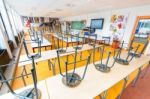 Empty Crafts Classroom On Dutch High School Stock Photo