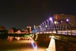 The Light Of Iron Bridge At Night Stock Photo