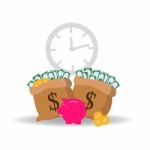 Preserve, Save, Conservation  Concept With Icon Set In Two Color Such As Piggy Bank, Money, Time Stock Photo