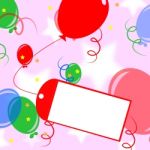 Card Tied To Balloon Means Birthday Party Invitation Or Celebrat Stock Photo