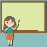 Teacher Cartoon At Blackboard With Space For Your Text Stock Photo