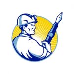 Coal Miner Fountain Pen Mascot Stock Photo